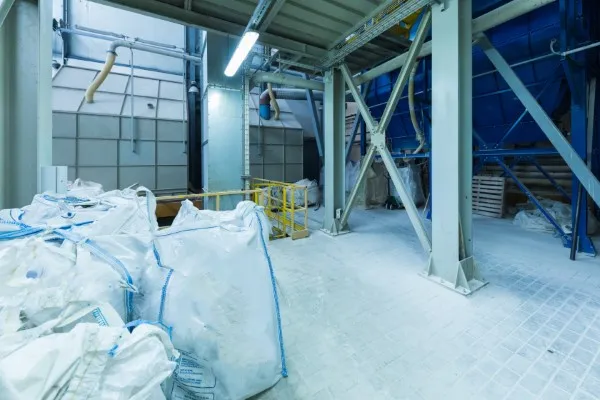 Fiberglass mat; interior of a factory.